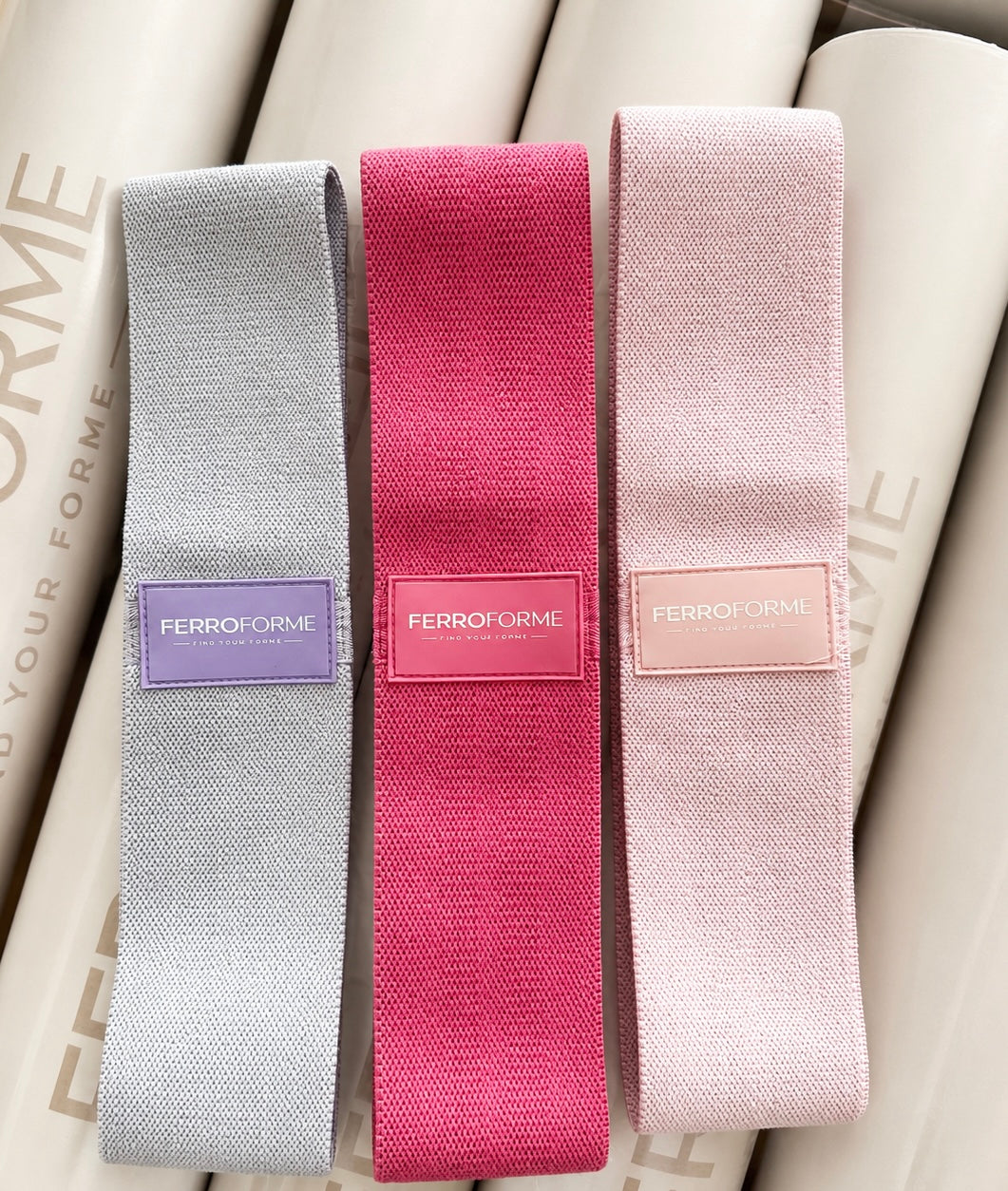 Ferro FORME Resistance Bands — set of three fabric hip bands with carry pouch