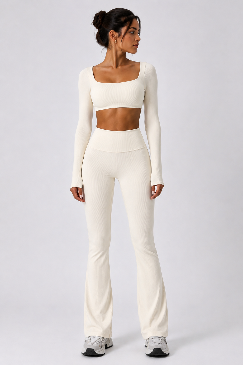 Buttery Yoga Set — cropped long sleeve top with matching flared leggings